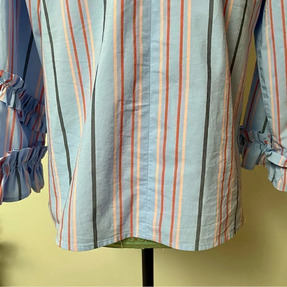 Halogen Striped Ruffled Blouse in Blue - Picture 12 of 15